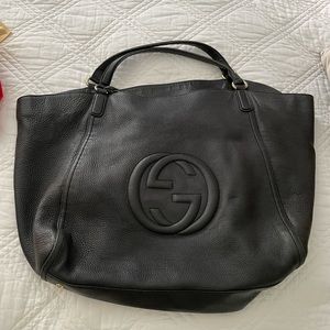 Large Black Leather Gucci Tote
